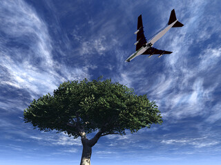 Obraz premium A plane flying high in the sky.