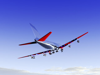 A plane flying high in the sky.