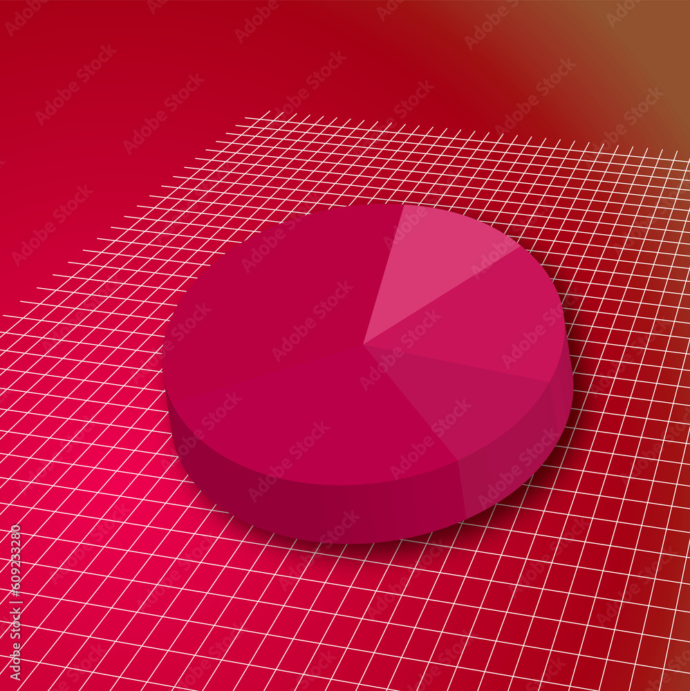 Poster a pie chart in red on a white grid for business use