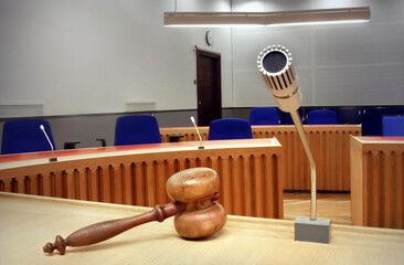 interior of an empty modern courtroom