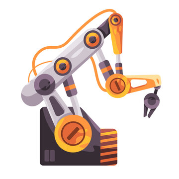 Robotic arm technology industrial automatic machine manufacture construction modern futuristic yellow illustration