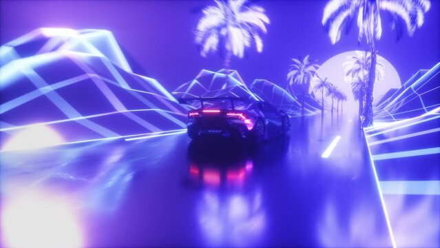 Riding Sport Car Synthwave Background