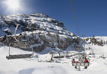 Ski lifts in the mountains in Dolomiti, Civetta, Italy © Designpics