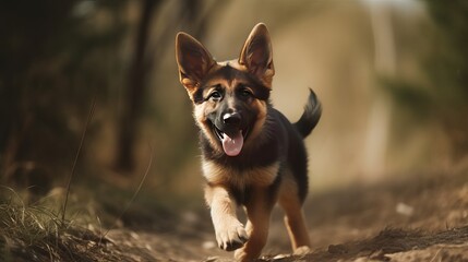 Adorable german shepherd Outdoors in the grass with the sincere look, generative ai