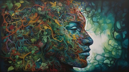 Fototapeta premium Colourful illustration of a mental health sufferer.