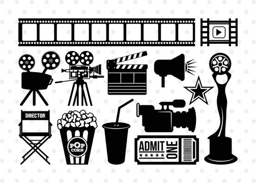 Movie Theme Silhouette, Movie Theme SVG, Popcorn Svg, Movie Ticket Svg, File Reel Svg, Movie Awards Svg, Movie Theme Bundle, SB00008