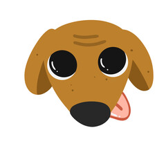 cute brown dog face, hand drawing cartoon. PNG transparent.