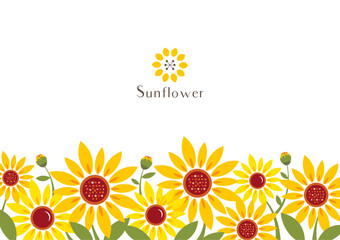 ひまわりの背景フレーム シンプル＆フラットな夏の花飾りイラスト