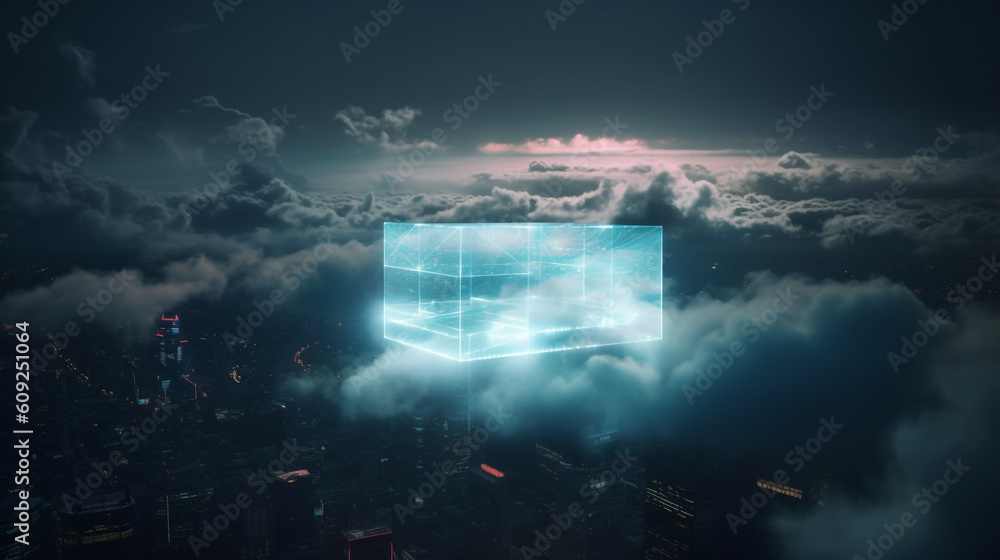 Aufkleber futuristic hologram seamlessly blending into the cloud-filled sky. the hologram symbolizes the integ
