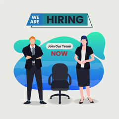 We are hiring, join with our team poster. Business hiring and recruitment vector illustration