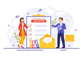 Job Offer Vector Illustration with Businessman Recruitment Search, Start Career and Vacancy at a Company in Flat Cartoon Hand Drawn Templates
