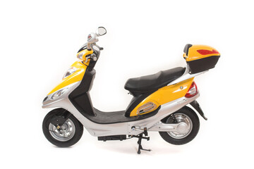 Fototapeta na wymiar yellow electric scooter over a white background