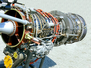 An open jet engine from a fighter jet in Hamilton Ware plane Museum.