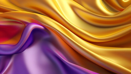 Fototapeta na wymiar Abstract Background with 3D Wave Bright Gold and Purple Gradient Silk Fabric. Generative ai