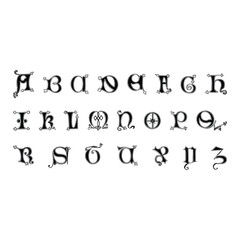 Vector set of calligraphic capital letters in the style of Baroque.