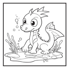 Cute Dragon Coloring Book Page Cartoon Ilustration-01
