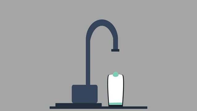 Animation  dripping water faucet. Water faucet animation. Water tap dripping with water drop and splash. 
