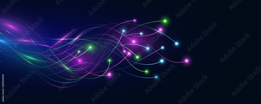 Poster glowing neural connectors analyze big data. artificial intelligence and neural network concept. futu