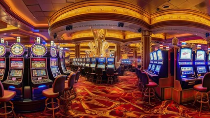 Interior of a hotel casino. Gambling slot machines, poker, and blackjack. Craps and betting on the Las Vegas strip