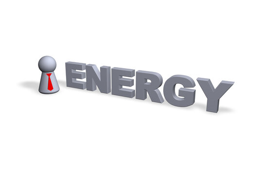play figure businessman with red tie and energy text in 3d