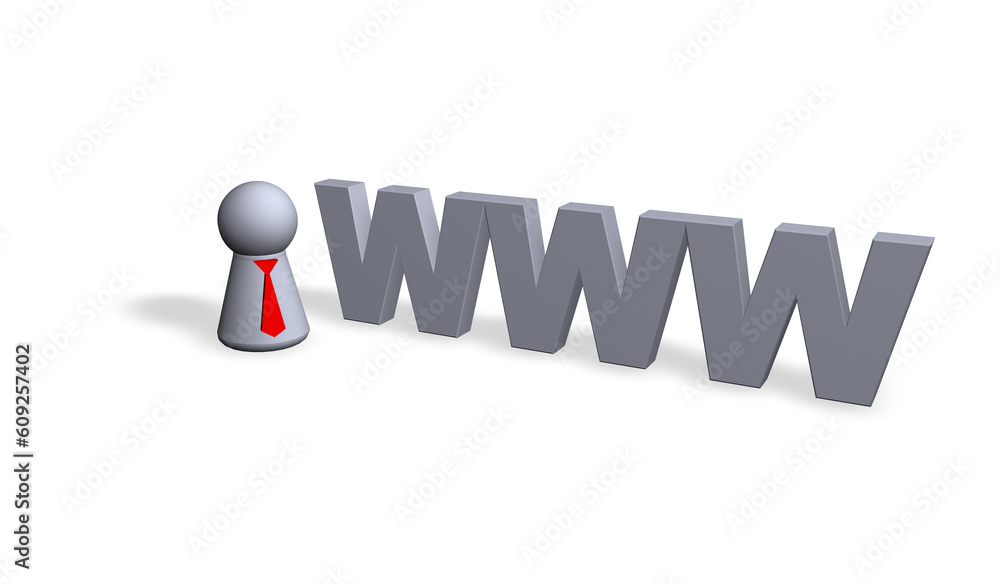 Poster www text in 3d and play figure with red tie