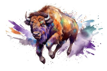 watercolor of a running Buffalo