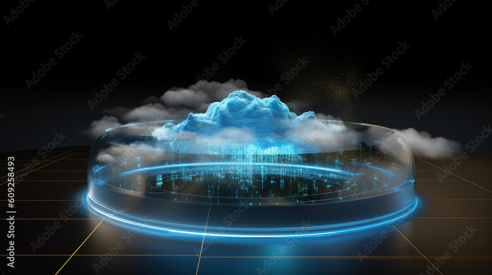 Aufkleber technology web futuristic hologram harmoniously merging with cloud formations. the hologram showcase