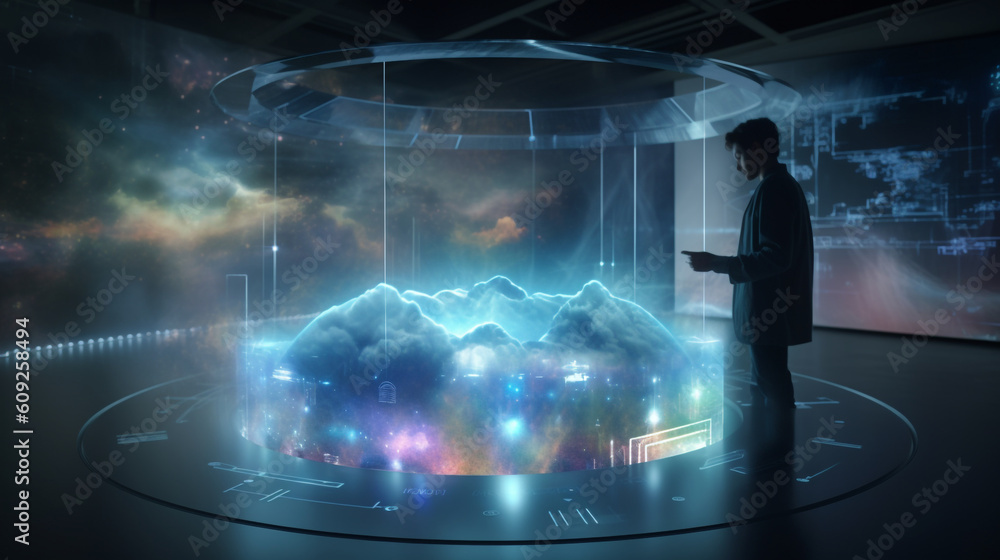 Poster person technology and nature with a stunning image of a digital informational technology web futuris