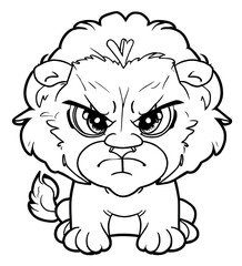 angry cute lion for coloring book