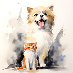 A dog and cat watercolor