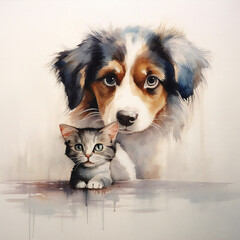 A dog and cat watercolor