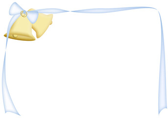 a frame of ribbens tied unto some wedding bells