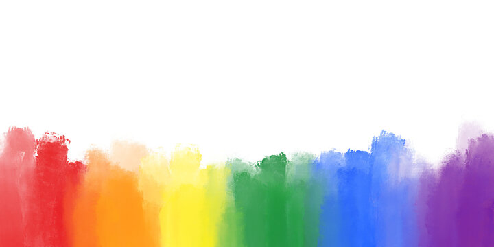 Watercolor brush strokes rainbow background with copy space. LGBTQ Pride month concept. Cute and soft brush strokes. Blurred background.