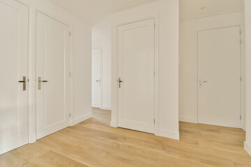 an empty room with white doors and hardwood flooring in the middle part of the room is light wood floors