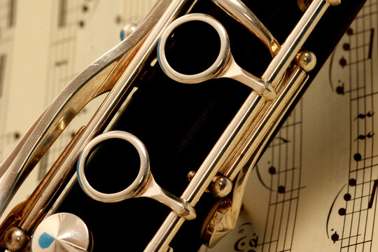 close up detail of a woodwind clarinet