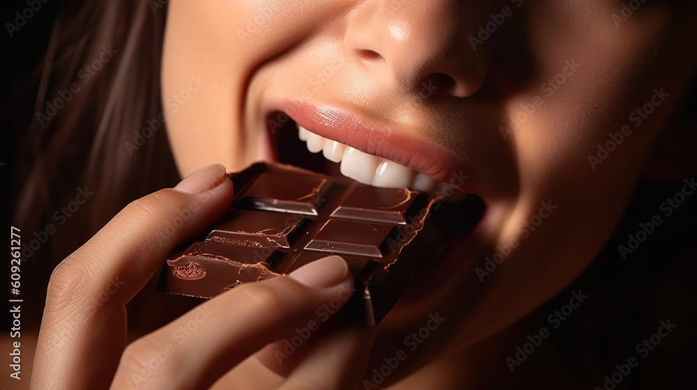 Wall mural woman eating chocolate