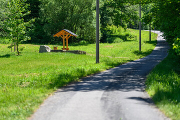 Tourist rest stop by the asphalt road.