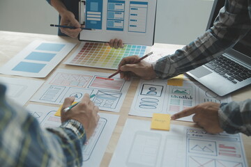 Website designer Creative planning application development draft sketch drawing template layout...