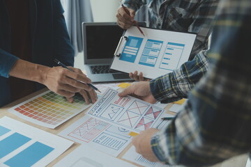 Website designer Creative planning application development draft sketch drawing template layout...