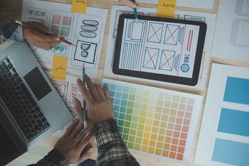 Website designer Creative planning application development draft sketch drawing template layout...