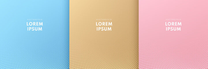 Set of abstract swirl halftone dots pattern with light brown, blue and pink background. Simple flat design. You can use for cover brochure template, poster, banner web, flyer, print ad. Vector EPS10.