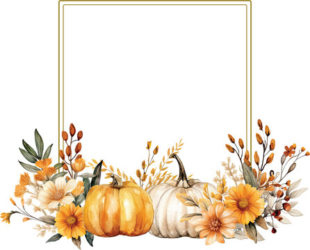 watercolor autumn flower frame and give thanks frame vector