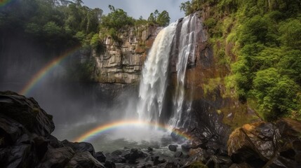 Fototapeta premium waterfall and rainbow made with generative ai