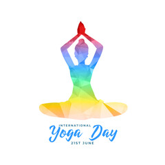 world yoga day background with colorful women doing meditation