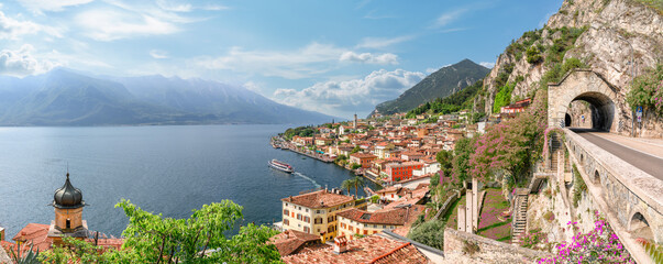 Landscape with Limone sul garda town, Garda Lake, Italy