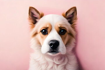 cute dog on soft pink background