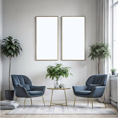 Interior design minimalist with frame mock up by AI, Artificial Intelligence 