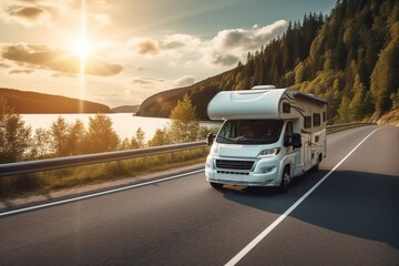 Obraz na płótnie Canvas camping car on the highway - Generative AI
