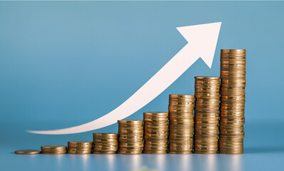 coins and chart, Concepts of the banking system,Up Arrow symbol with coins stack. inflation,...