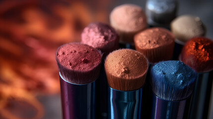 close - up of colorful Makeup brushes. generative ai
